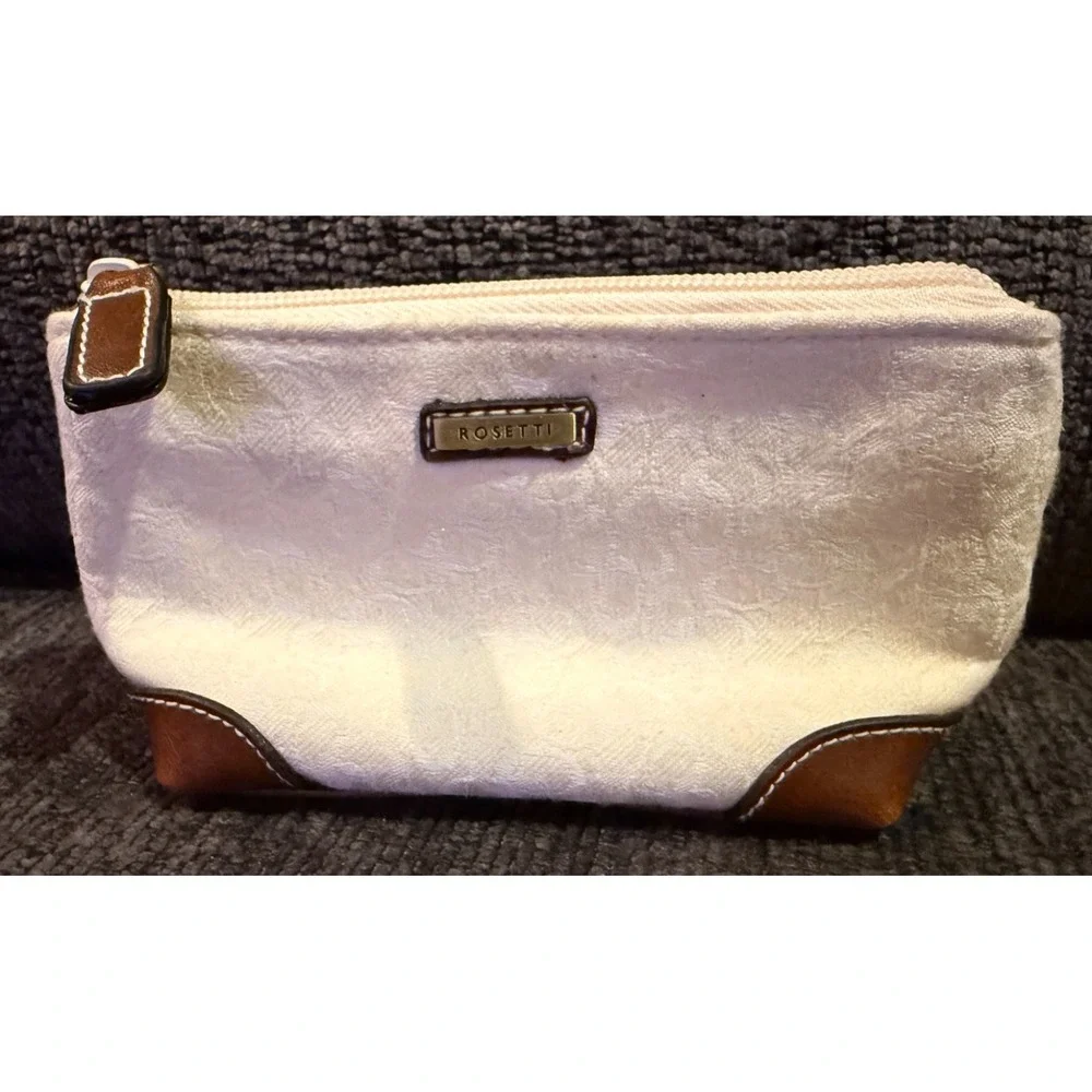 Rosetti Small Makeup Organizer Bag Ivory Dark Brown Vinyl Trim
